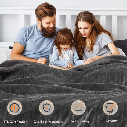 Heated Blanket Queen Size 84''X90'', Fast Heating with Dual Controllers Electric Blanket, 10 Heating Levels, 10H Timer, Preheat Function - Gray